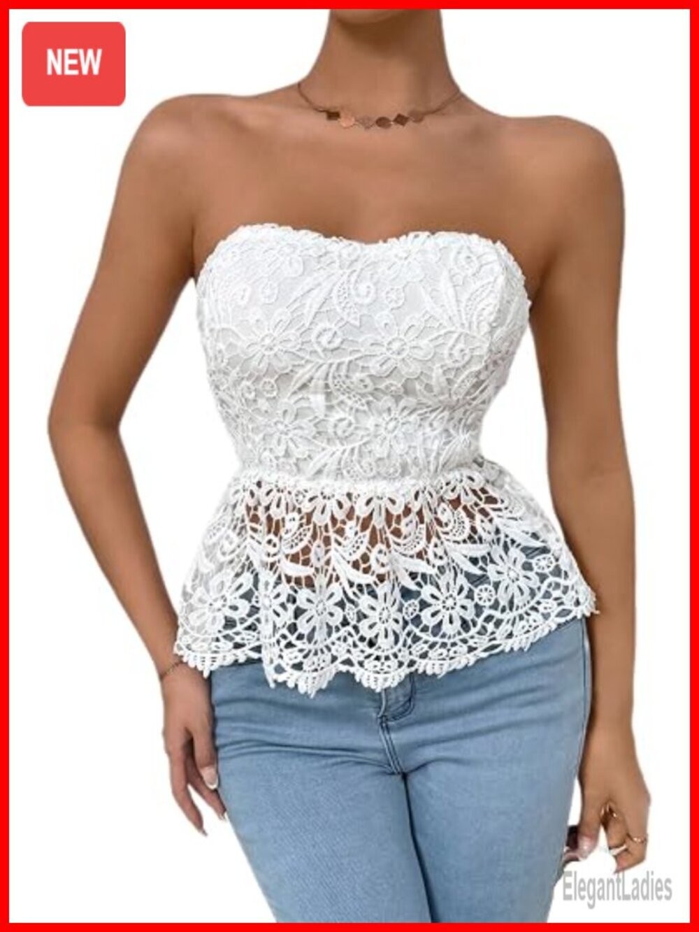 Strapless Lace Peplum Tube Top Sheer Bandeau Tops